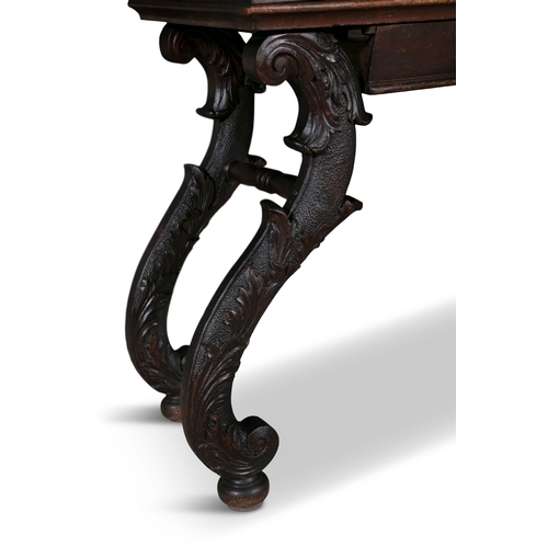 395A - A PAIR OF 17TH CENTURY STYLE CARVED STAINED WOOD SIDE TABLES,  the rectangular tops with moulded rim... 