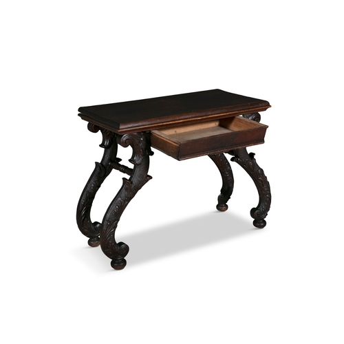 395A - A PAIR OF 17TH CENTURY STYLE CARVED STAINED WOOD SIDE TABLES,  the rectangular tops with moulded rim... 