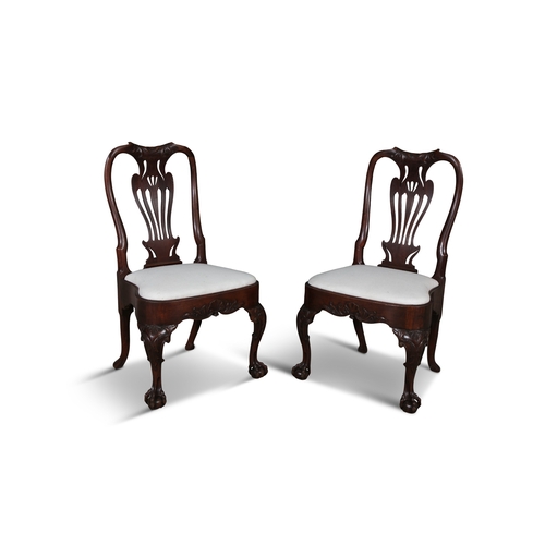 396A - A SET OF SIX GEORGE I MAHOGANY DINING CHAIRS POSSIBLY IRISH,  the slightly swept backs with curved s... 