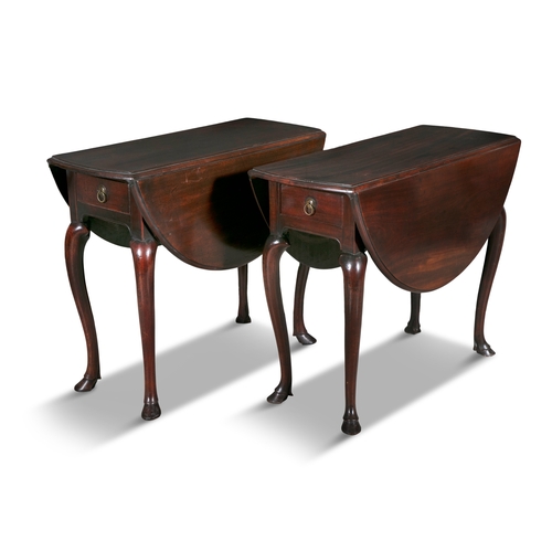 396 - A PAIR OF GEORGE III RED WALNUT DROP-LEAF TABLES MID 18TH CENTURY,  each extending to oval shape, wi... 