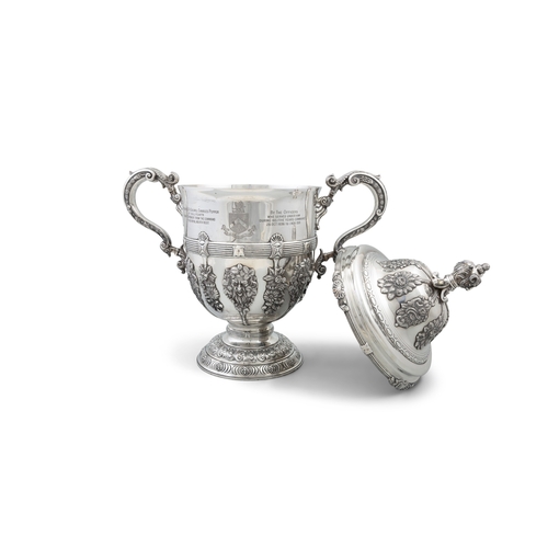 406 - COLONEL CHARLES PEPPER OF BALLYGARTH CASTLE CO. MEATH  A MONUMENTAL SILVER TWIN HANDLE PRESENTATION ... 