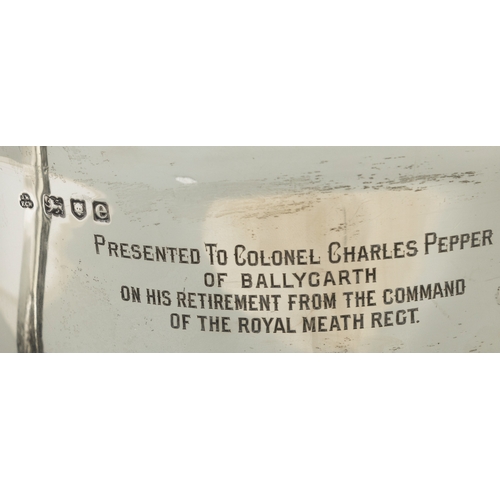 406 - COLONEL CHARLES PEPPER OF BALLYGARTH CASTLE CO. MEATH  A MONUMENTAL SILVER TWIN HANDLE PRESENTATION ... 