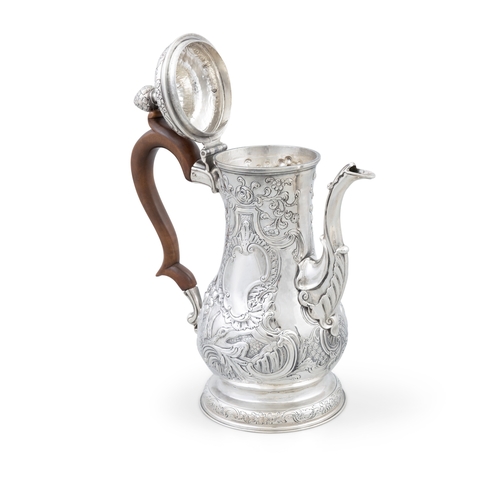 411 - AN IRISH PROVINCIAL SILVER BALUSTER COFFEE POT,  Cork c.1770, maker's mark of John Nicholson, the hi... 