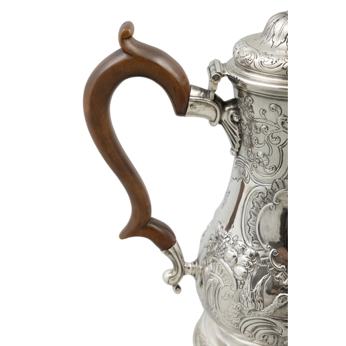 411 - AN IRISH PROVINCIAL SILVER BALUSTER COFFEE POT,  Cork c.1770, maker's mark of John Nicholson, the hi... 