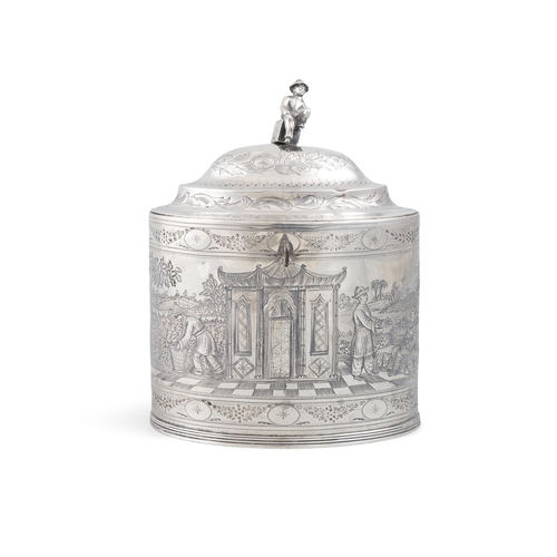 415 - AN IRISH GEORGE III SILVER TEA CADDY,  London c.1795, maker's mark of Peter & Ann Bateman, of oval f... 