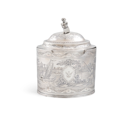 415 - AN IRISH GEORGE III SILVER TEA CADDY,  London c.1795, maker's mark of Peter & Ann Bateman, of oval f... 