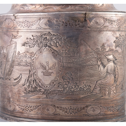 415 - AN IRISH GEORGE III SILVER TEA CADDY,  London c.1795, maker's mark of Peter & Ann Bateman, of oval f... 