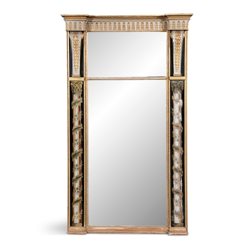 418A - A GILTWOOD AND VERVE EGLOMISÉ COMPARTMENTED PIER MIRROR 19TH CENTURY,   of upright rectangular form,... 