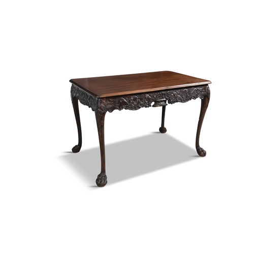 419 - A GEORGE III MAHOGANY RECTANGULAR SIDE TABLE,   the top with thumb moulded rim, above a continuous f... 