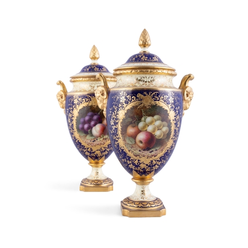 432 - A PAIR OF COLEPORT BLUE AND GILT DECORATED URNS AND COVERS LATE 19TH CENTURY   each of classical ova... 