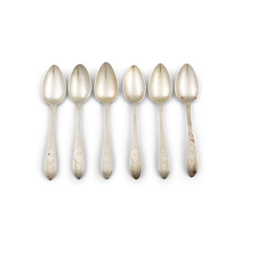 462 - A SET OF SIX GEORGE III IRISH SILVER BRIGHT CUT POINT TAPER HANDLE TEASPOONS,  Dublin c.1800 (no dat... 