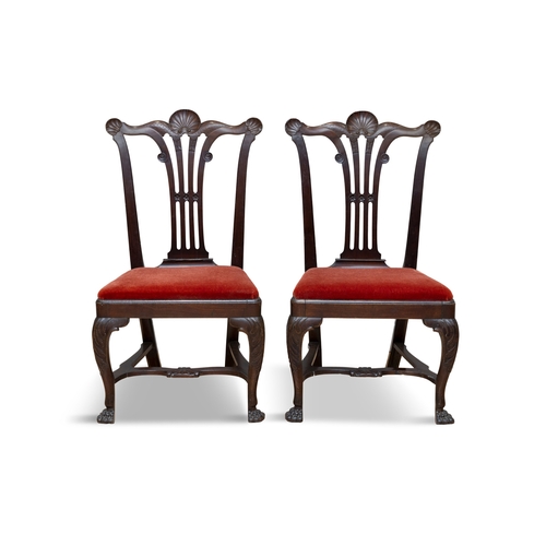 465 - A PAIR OF IRISH GEORGE II MAHOGANY SIDE CHAIRS CIRCA 1750,   the waved crest rails accentuated with ... 