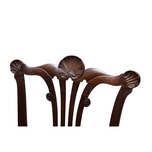 465 - A PAIR OF IRISH GEORGE II MAHOGANY SIDE CHAIRS CIRCA 1750,   the waved crest rails accentuated with ... 