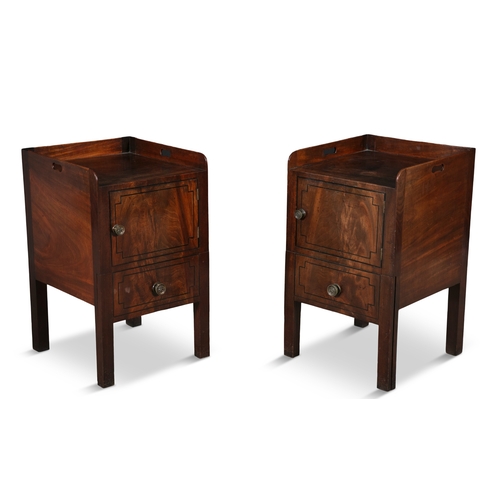 469 - A PAIR OF GEORGE III INLAID MAHOGANY TOILET COMMODES/ NIGHT STANDS,  each with three-quarter gallery... 