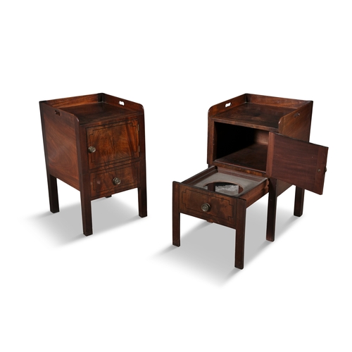 469 - A PAIR OF GEORGE III INLAID MAHOGANY TOILET COMMODES/ NIGHT STANDS,  each with three-quarter gallery... 