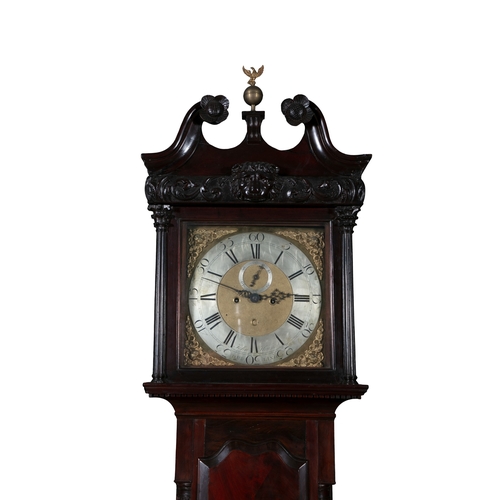 487 - AN IRISH GEORGE III MAHOGANY LONGCASE CLOCK SIGNED JOHN HOUSTON DUBLIN  the broken swan neck pedimen... 