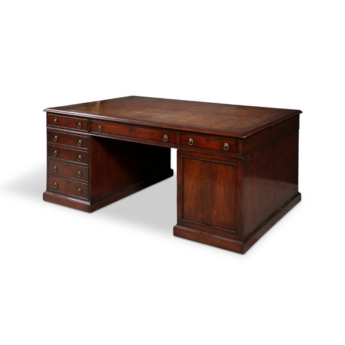 490 - A GEORGE IV MAHOGANY TWIN PEDESTAL PARTNER'S DESK,   of rectangular form with tooled brown leather i... 