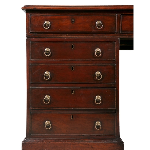 490 - A GEORGE IV MAHOGANY TWIN PEDESTAL PARTNER'S DESK,   of rectangular form with tooled brown leather i... 