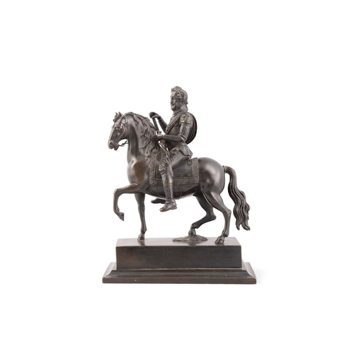 497 - AFTER PIETRO TACCA BRONZE FIGURE OF HENRY IV ON HORSEBACK 19TH CENTURY   modelled in full armour sit... 