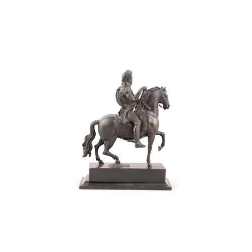 497 - AFTER PIETRO TACCA BRONZE FIGURE OF HENRY IV ON HORSEBACK 19TH CENTURY   modelled in full armour sit... 