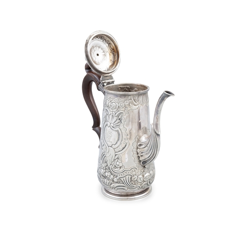 509 - A GEORGE II IRISH SILVER COFFEE POT,   Dublin c.1746 (no date or makers mark), the hinged dome lid w... 