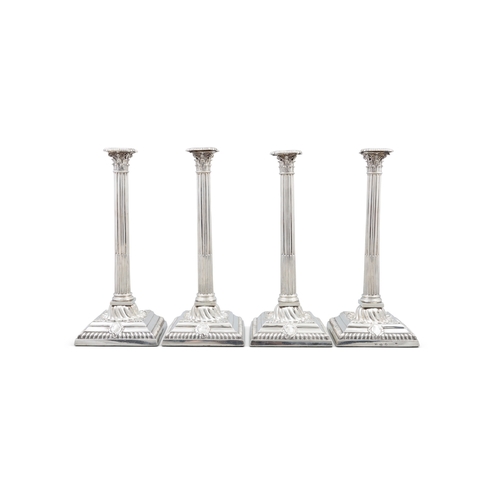 510 - A FINE SET OF FOUR LARGE GEORGE III SILVER CANDLESTICKS,   Dublin c.1765, maker's mark of Richard Wi... 