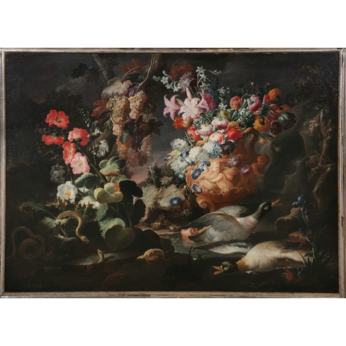 513 - NICOLA CASSISA (NAPLES, 1680 - 1730) Still life of lilies, chrysanthemums, hydrangeas, and tulips in... 