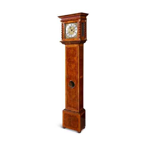 518 - A WALNUT VENEERED LONGCASE CLOCK,   signed 'Jonathan Lowndes, in Pall Mall London', the glazed squar... 