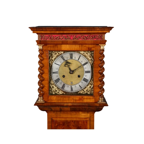 518 - A WALNUT VENEERED LONGCASE CLOCK,   signed 'Jonathan Lowndes, in Pall Mall London', the glazed squar... 