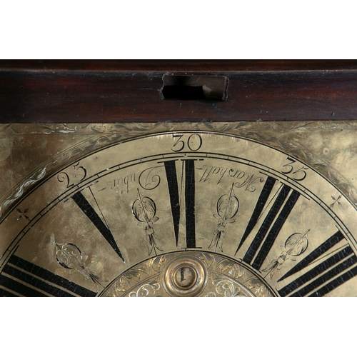 524 - AN IRISH MAHOGANY CASED LONGCASE CLOCK BY MARSHALL OF DUBLIN,  the arched hood with broken swan neck... 