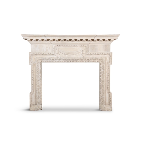 528 - A CARVED PINE WOOD AND GESSO FIRE SURROUND 18TH CENTURY ,  the moulded cornice with a series of brac... 