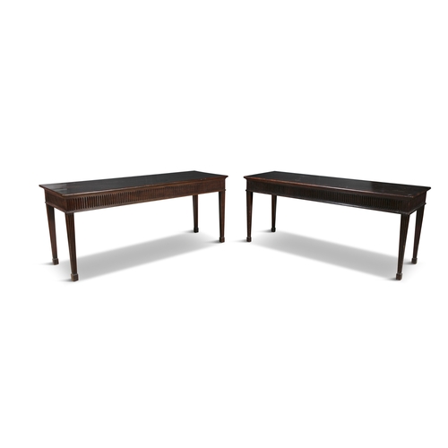 532 - A NEAR PAIR OF GEORGE III STYLE MAHOGANY RECTANGULAR SIDE TABLES 19TH CENTURY,  with fluted frieze a... 