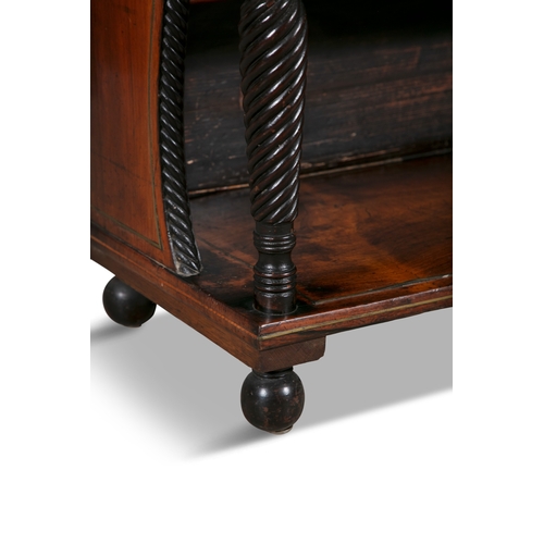 539 - AN IRISH REGENCY ROSEWOOD AND BRASS INLAID CHIFFONIER,   the superstructure with a pierced three-qua... 