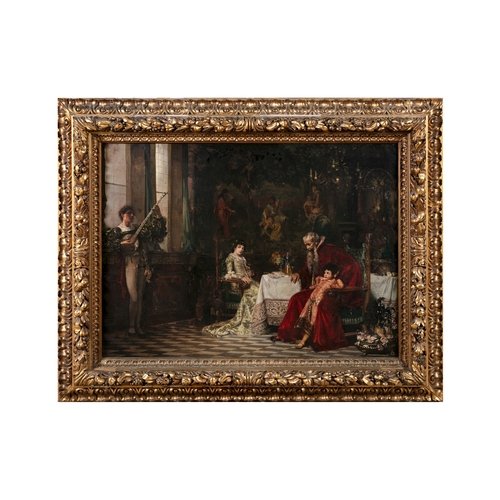 549 - ATTRIBUTED TO FERDINAND SCHNEIDER (1814-1897)  Interior scene with family enjoying lute music Signed... 