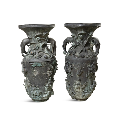 551 - A RARE PAIR OF CHINESE LARGE BRONZE VASES QING DYNASTY (1644 - 1911)   19th century, with flared rim... 