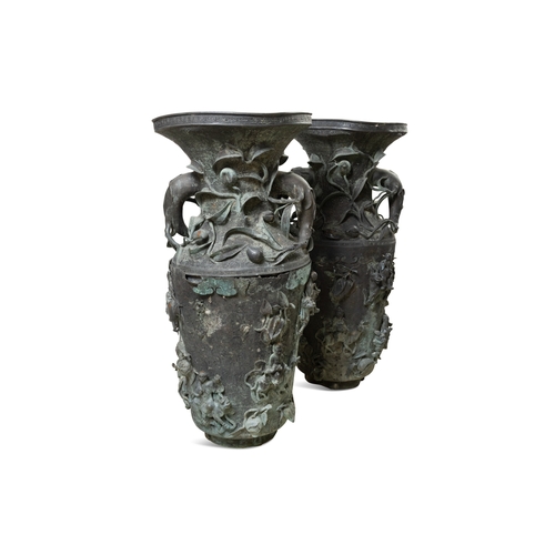 551 - A RARE PAIR OF CHINESE LARGE BRONZE VASES QING DYNASTY (1644 - 1911)   19th century, with flared rim... 