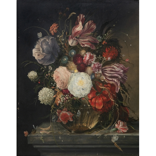 557 - CONTINENTAL SCHOOL 19TH CENTURY A Flowerpiece Signed with monogram Oil on canvas, 49 x 39cm