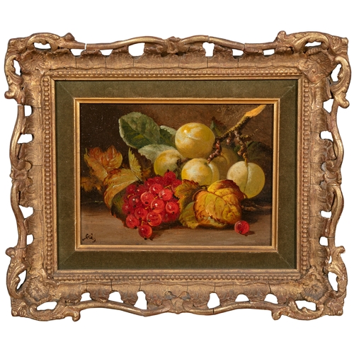 558 - VICTORIAN SCHOOL Small Still Life Studies of Fruit Signed with monogram Oils on canvas, a pair, each... 