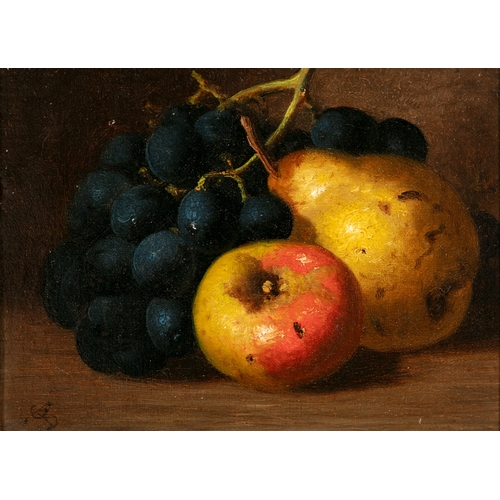 558 - VICTORIAN SCHOOL Small Still Life Studies of Fruit Signed with monogram Oils on canvas, a pair, each... 