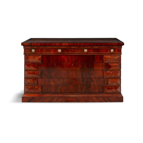 562 - A PAIR OF CONTINENTAL MAHOGANY CROSS BANDED RECTANGULAR COMMODES 19TH CENTURY,  The figured top abov... 