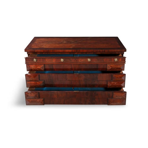 562 - A PAIR OF CONTINENTAL MAHOGANY CROSS BANDED RECTANGULAR COMMODES 19TH CENTURY,  The figured top abov... 