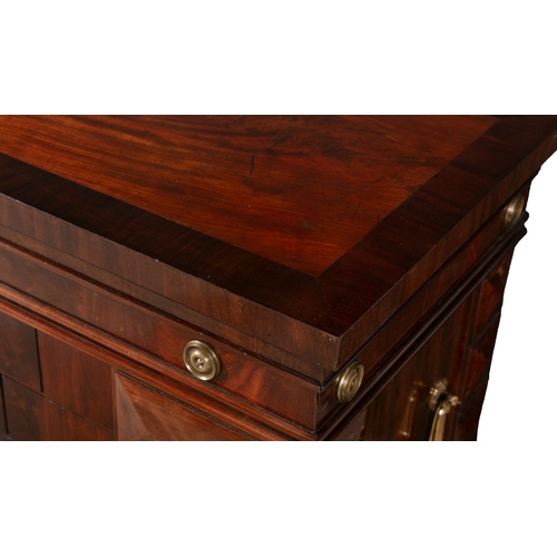 562 - A PAIR OF CONTINENTAL MAHOGANY CROSS BANDED RECTANGULAR COMMODES 19TH CENTURY,  The figured top abov... 