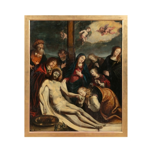 563 - DUTCH SCHOOL 17TH CENTURY The Deposition of Christ Oil on board, 98 x 82cm Within gilt slip frame