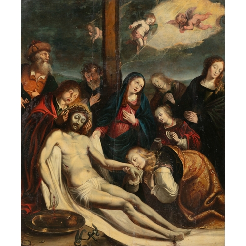 563 - DUTCH SCHOOL 17TH CENTURY The Deposition of Christ Oil on board, 98 x 82cm Within gilt slip frame