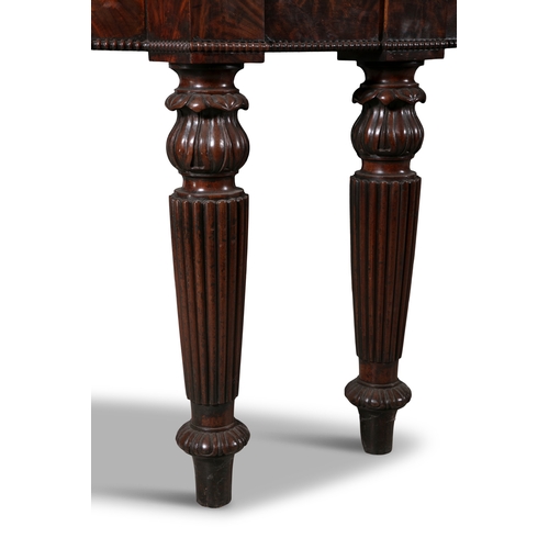 569 - A LARGE IRISH REGENCY BREAKFRONT SERVING TABLE IN THE MANNER OF GILLINGTONS DUBLIN,  the shaped top ... 