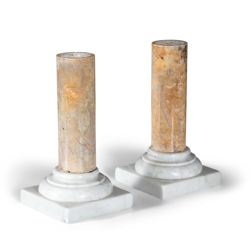 574 - A PAIR OF GRAND TOUR SIENNA AND CARRARA MARBLE COLUMNS, ITALIAN 19TH CENTURY,  Each 32.5cm high, 17c... 