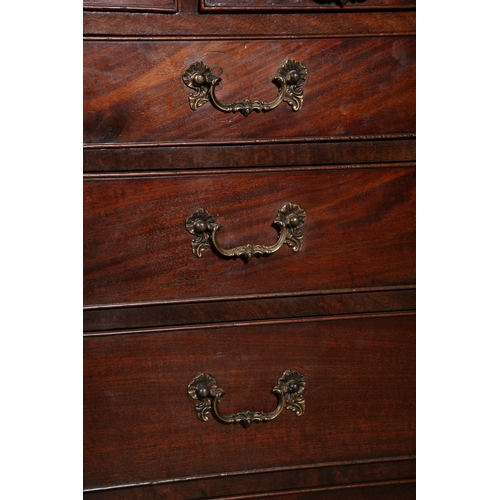 577 - AN IRISH GEORGE III SECRETAIRE BOOKCASE,  the rectangular two door top surmounted with a blind fretw... 