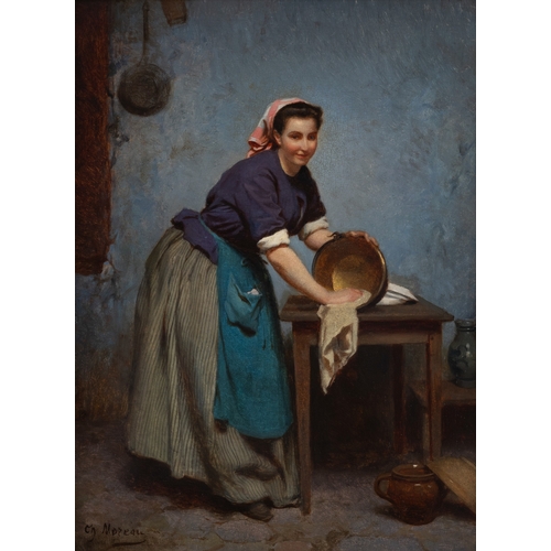 586 - CHARLES MOREAU (FRENCH 1830 - 1891) Kitchen Maid  Signed lower right Oil on board, 40 x 30cm