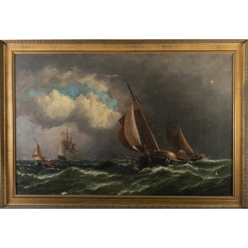 591 - RICHARD HENRY NIBBS (1816-1893) Shipping in a Stormy Seascape Signed Oil on canvas, 80 x 122cm