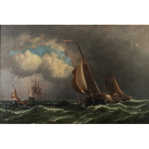 591 - RICHARD HENRY NIBBS (1816-1893) Shipping in a Stormy Seascape Signed Oil on canvas, 80 x 122cm